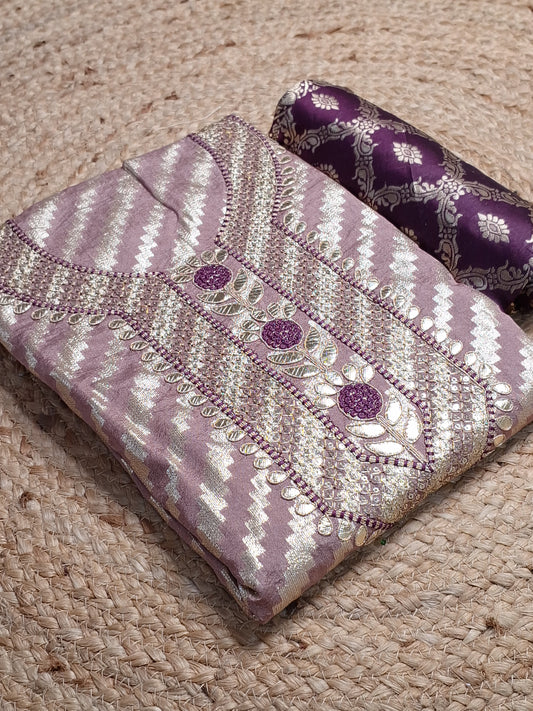 Mauve colour Gota Work with Banarasi Dupatta Unstitched Suit Fabric