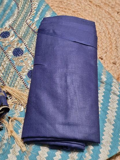 Teal Blue Colour Gota Work with Banarasi Dupatta Unstitched Suit Fabric