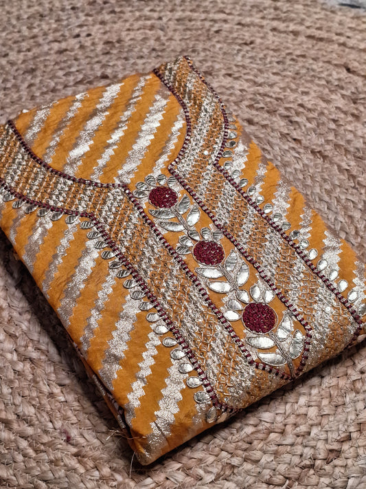 Mustard Colour Gota Work with Banarasi Dupatta Unstitched Suit Fabric