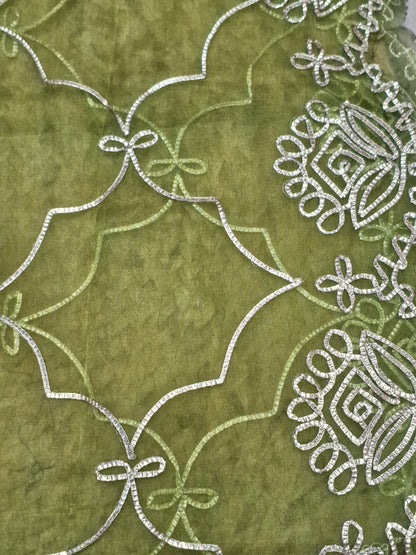 Green Colour Unstitched Suit Silk Fabric with Zari & Sequence Work with Dupatta