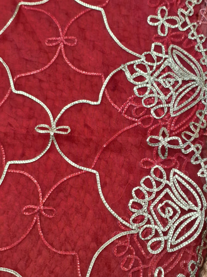 Red Colour Unstitched Suit Silk Fabric with Zari & Sequence Work with Dupatta