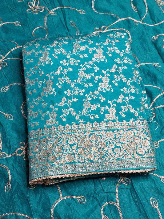 Sea Blue Colour Banarasi Unstitched Suit Fabric with Dupatta