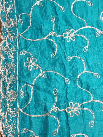 Sea Blue Colour Banarasi Unstitched Suit Fabric with Dupatta