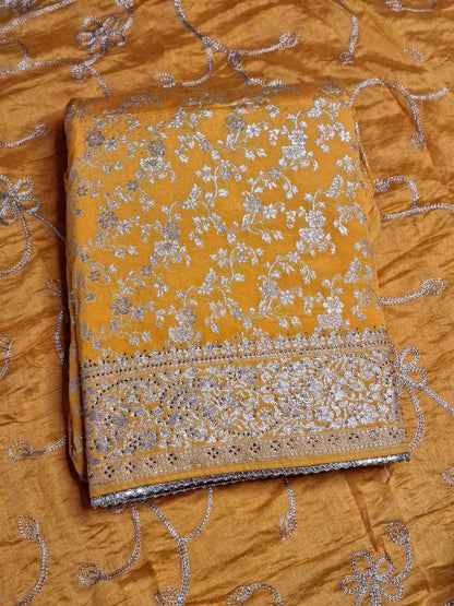 Yellow Colour Banarasi Unstitched Suit Fabric with Dupatta