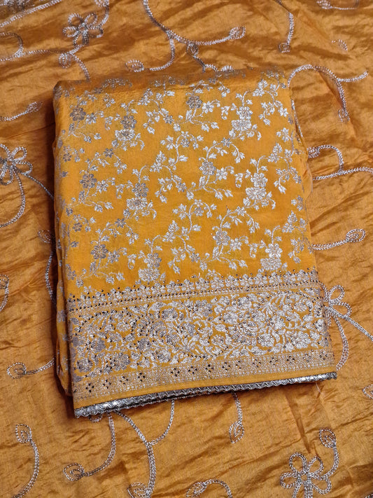 Yellow Colour Banarasi Unstitched Suit Fabric with Dupatta