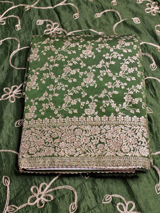 Green Colour Banarasi Unstitched Suit Fabric with Dupatta