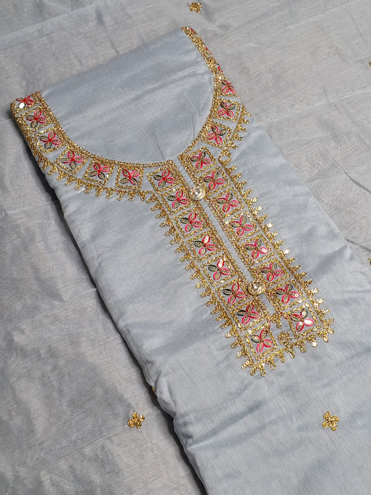 Light Blue Colour Chanderi Cotton Zari Work Unstitched Suit Fabric with Dupatta