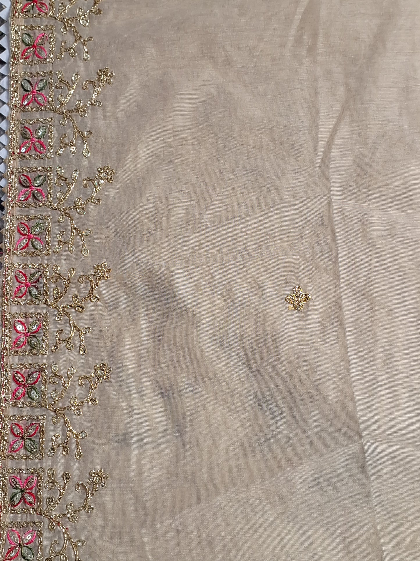 Beige Colour Chanderi Cotton Zari Work Unstitched Suit Fabric with Dupatta