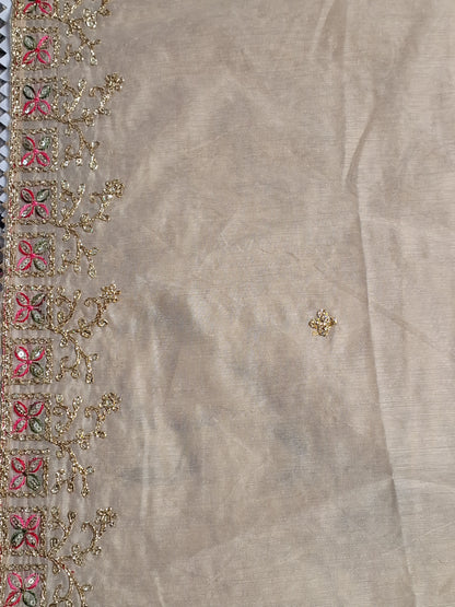 Beige Colour Chanderi Cotton Zari Work Unstitched Suit Fabric with Dupatta