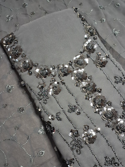 Black Colour Georgette Sequence Work Unstitched Suit Fabric with Dupatta