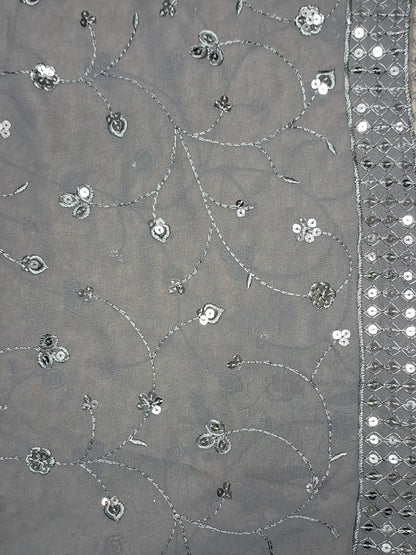 Black Colour Georgette Sequence Work Unstitched Suit Fabric with Dupatta