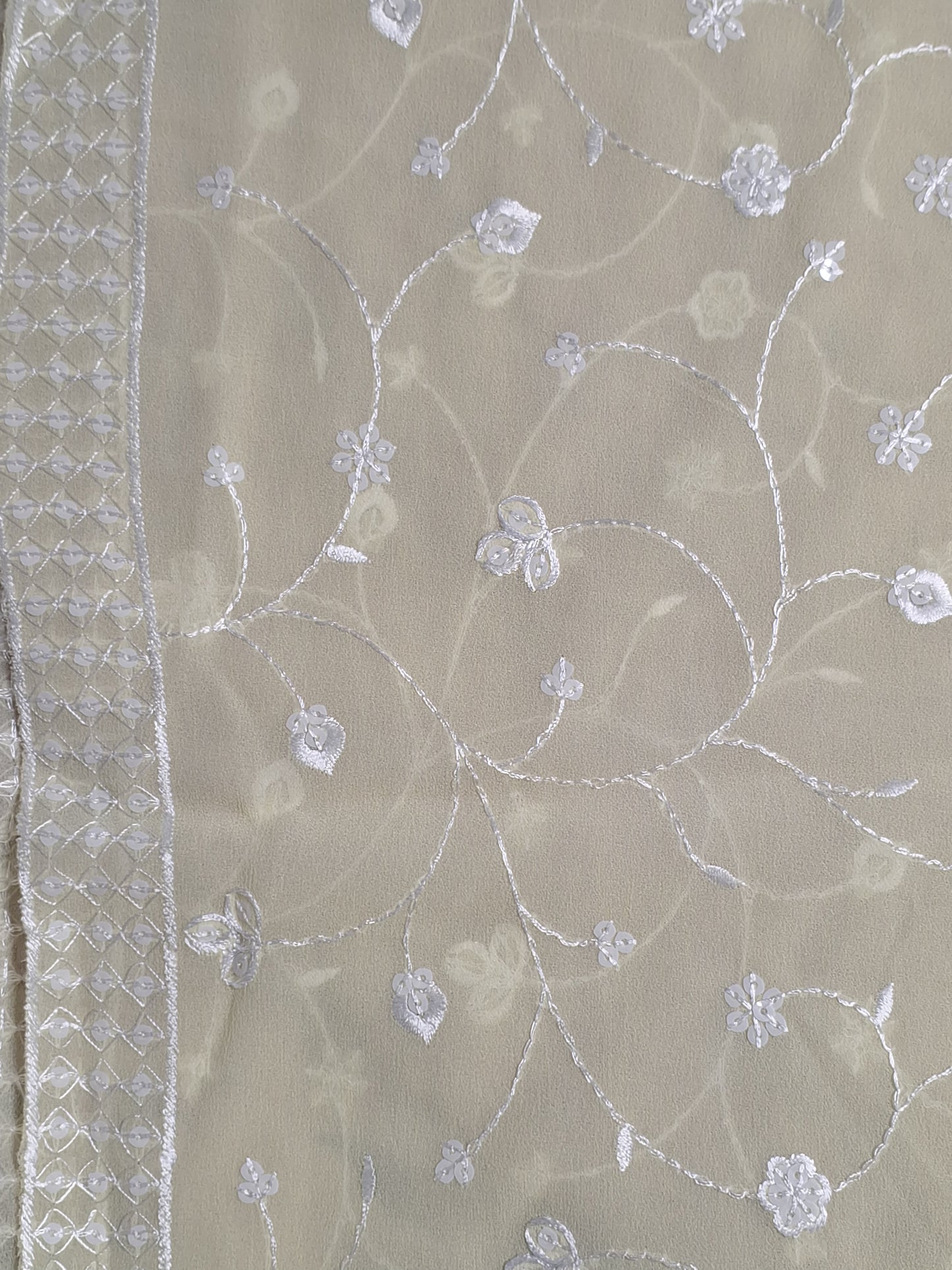 Light Yellow Colour Georgette Sequence Work Unstitched Suit Fabric with Dupatta
