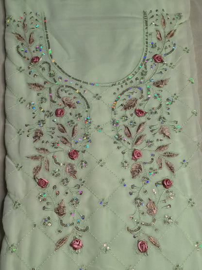 Pista Green Colour Thread & Sequence Work Unstitched Suit Fabric with Dupatta