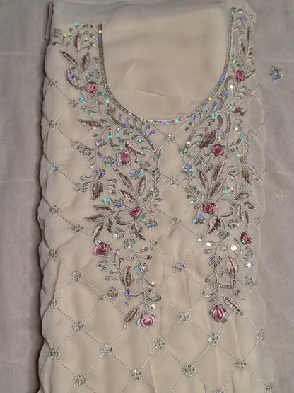 Beige Colour Thread & Sequence Work Unstitched Suit Fabric with Dupatta