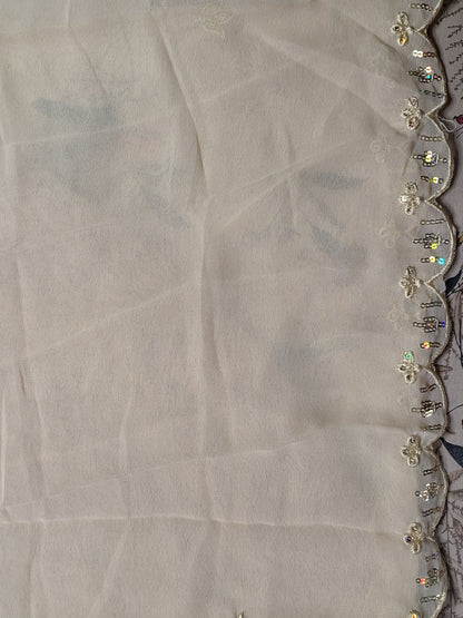 Beige Colour Thread & Sequence Work Unstitched Suit Fabric with Dupatta