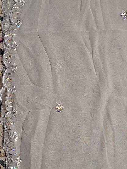 Grey Colour Thread & Sequence Work Unstitched Suit Fabric with Dupatta