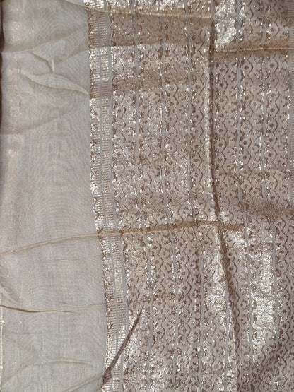 Golden Colour Gota & Thread Work Unstitched Suit Banarasi Fabric with Dupatta