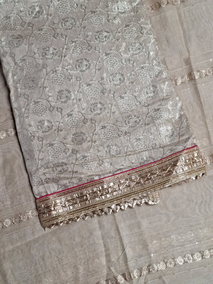 Golden Colour Gota & Thread Work Unstitched Suit Banarasi Fabric with Dupatta