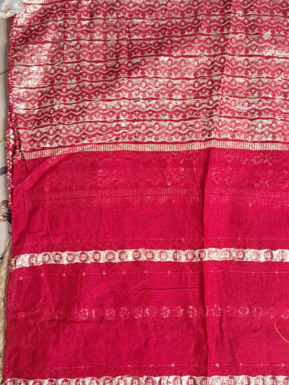 Yellow Colour Gota Work Unstitched Suit Fabric with Red Pant & Dupatta