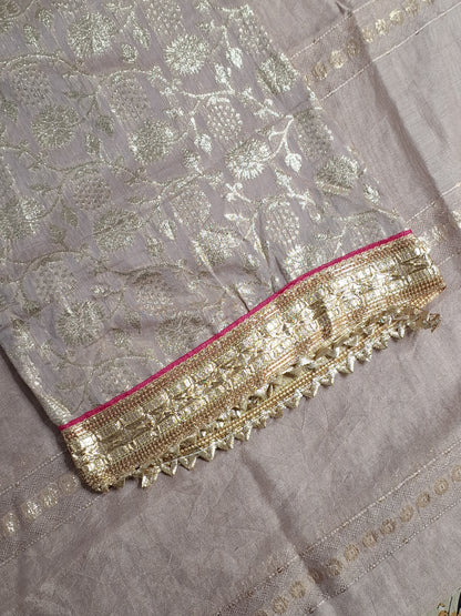 Mauve Colour Gota & Thread Work Unstitched Suit Banarasi Fabric with Dupatta