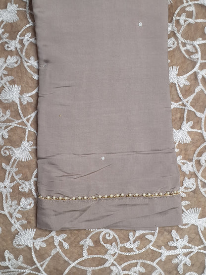 Coffee Brown Colour Moti Work Unstitched Suit Fabric with Dupatta