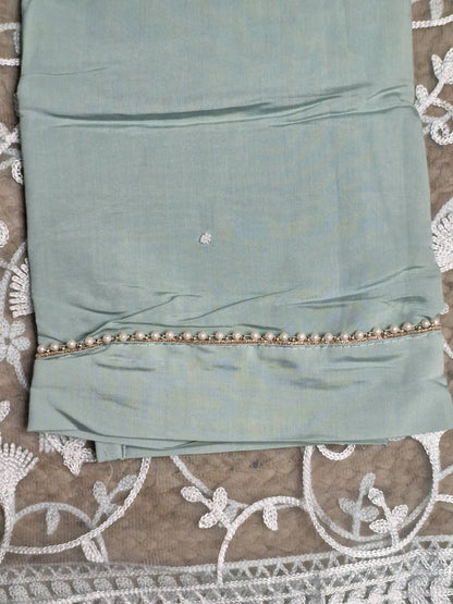 Mint Colour Moti Work Unstitched Suit Fabric with Dupatta