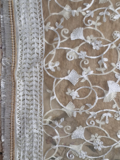 Light Yellow Colour Moti Work Unstitched Suit Fabric with Dupatta