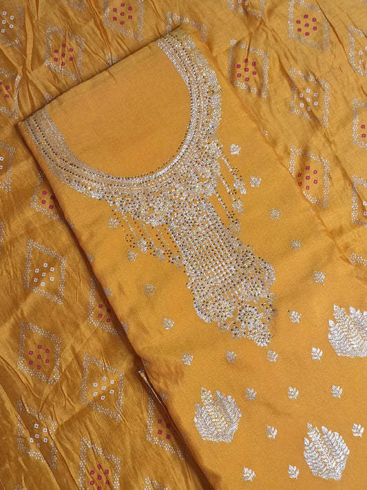 Yellow Colour Weaving Work Unstitched Suit Fabric with Dupatta
