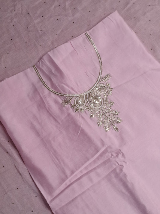 Light Pink Colour Zari & Thread Work Unstitched Suit Fabric with Dupatta