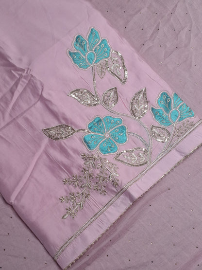 Light Pink Colour Zari & Thread Work Unstitched Suit Fabric with Dupatta