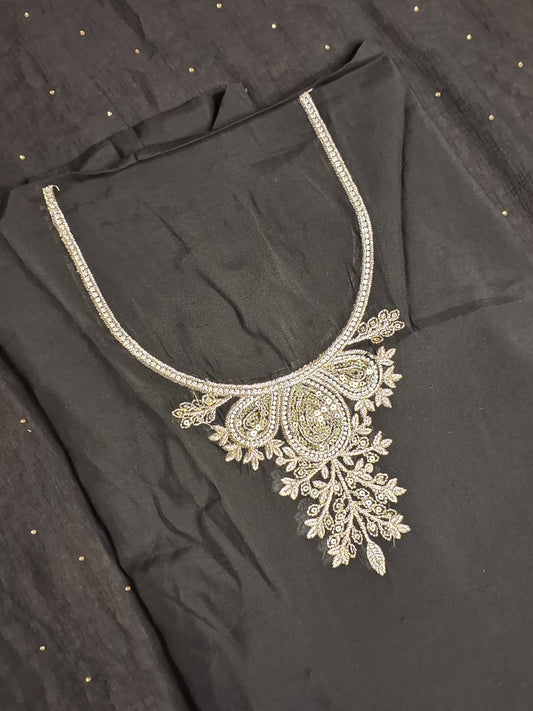 Black Colour Zari & Thread Work Unstitched Suit Fabric with Dupatta