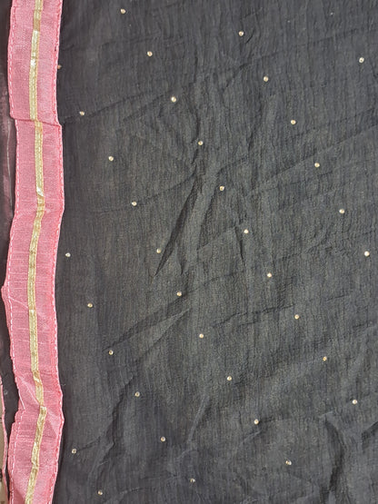 Black Colour Zari & Thread Work Unstitched Suit Fabric with Dupatta