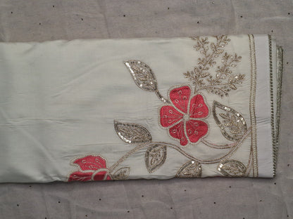 Off White Colour Zari & Thread Work Unstitched Suit Fabric with Dupatta