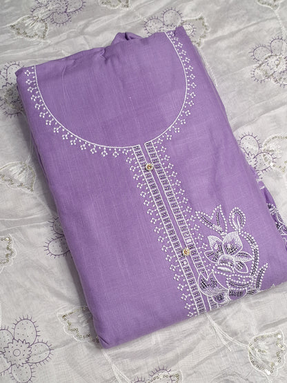 Lavender  Colour Thread Work Unstitched Suit Fabric with Dupatta