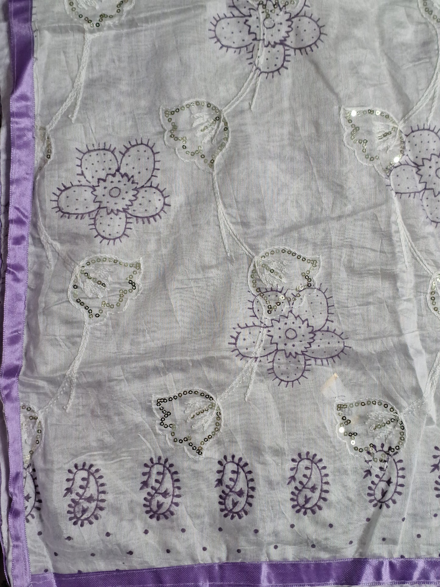 Lavender  Colour Thread Work Unstitched Suit Fabric with Dupatta