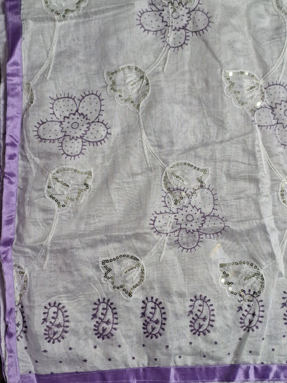 Lavender  Colour Thread Work Unstitched Suit Fabric with Dupatta