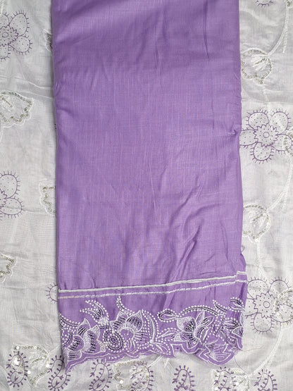 Lavender  Colour Thread Work Unstitched Suit Fabric with Dupatta