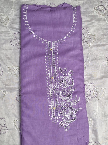 Lavender  Colour Thread Work Unstitched Suit Fabric with Dupatta