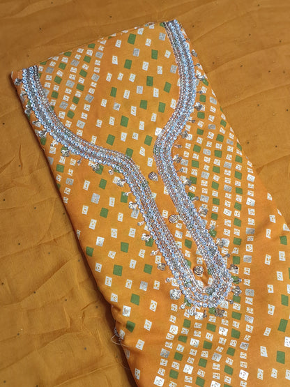 Mustard Colour Bandhani Work Unstitched Suit Fabric with Dupatta