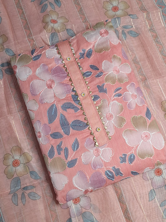 Peach Colour Digital print Unstitched Suit Fabric with Dupatta