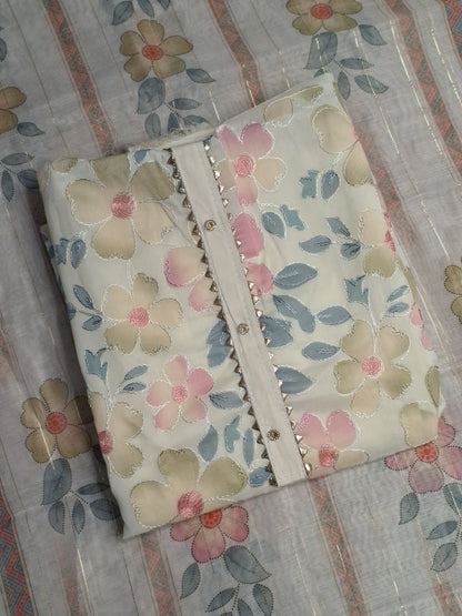 Cream Colour Digital print Unstitched Suit Fabric with Dupatta