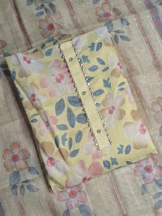 Light Yellow Colour Digital print Unstitched Suit Fabric with Dupatta