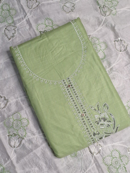 Pista Green Colour Unstitched Suit Fabric with Dupatta