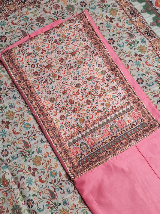 Coral Pink Colour Digital print Unstitched Suit Fabric with Dupatta