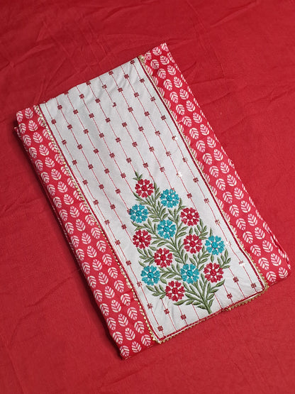 Red Colour Unstitched Suit Cotton Fabric with Dupatta