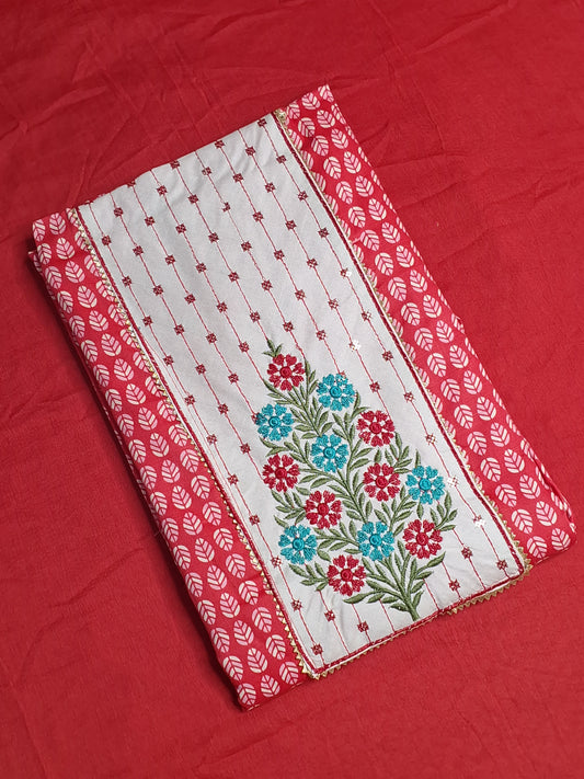 Red Colour Unstitched Suit Cotton Fabric with Dupatta