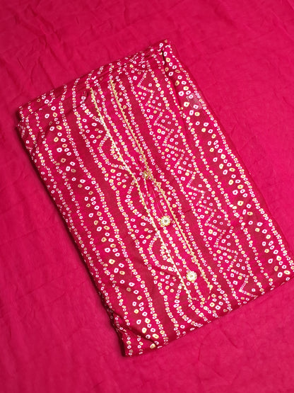 Dark Pink Colour Bandhani Unstitched Suit Rayon Fabric with Dupatta