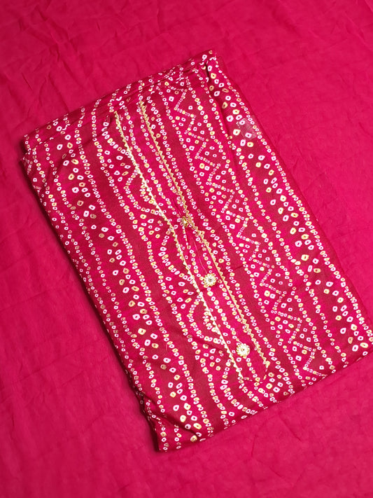 Dark Pink Colour Bandhani Unstitched Suit Rayon Fabric with Dupatta