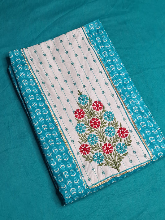 Turquoise Blue Colour Unstitched Suit Cotton Fabric with Dupatta