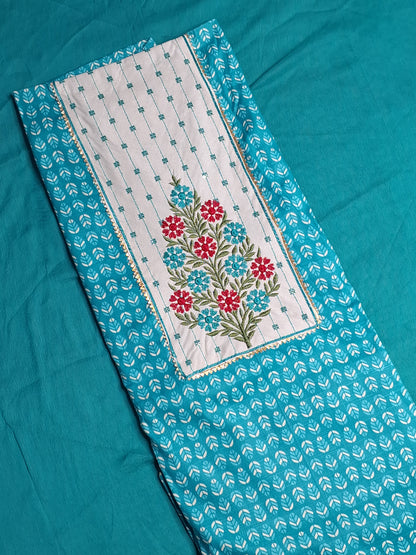 Turquoise Blue Colour Unstitched Suit Cotton Fabric with Dupatta